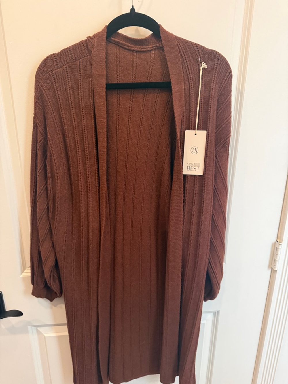 Brown Rib-Knit Open Front Women's Sweater Cardigan